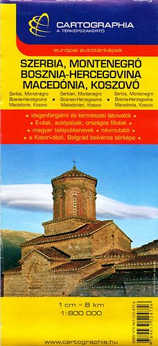 Szerbia, Montenegró, Bosznia-Hercegovina, Macedónia, Koszovó autótérkép - 1:800 000